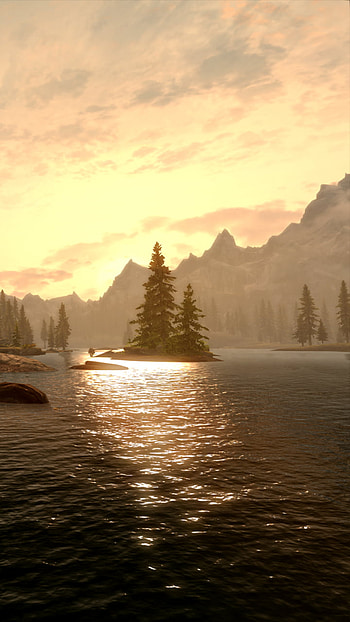 Skyrim: Dusk Over a Serene Lake — , video game, The Elder Scrolls V: Skyrim HD phone wallpaper