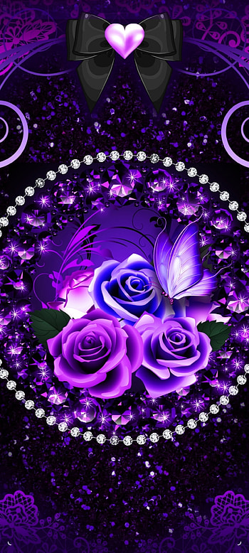 Purple Rose Heart Case, electric blue, magenta, diamond, butterfly, ribbon, luxury, flower HD phone wallpaper