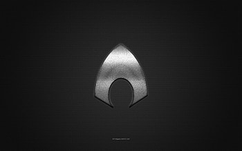 Aquaman logo, silver shiny logo, Aquaman metal emblem, gray carbon fiber texture, Aquaman, brands, creative art, Aquaman emblem HD wallpaper