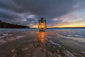 Lantern on the Ice — Landscape, landscape, lamp HD wallpaper