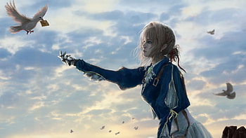 Violet Evergarden Getting Message, violet-evergarden, anime-girl, anime, artist, artwork, digital-art, dove HD wallpaper