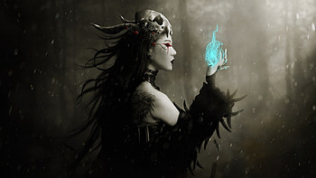 Raven, girl, magic, black, dark HD wallpaper