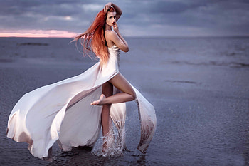 Redhead Model ~ Dana Bounty, redhead, model, water, dress HD wallpaper