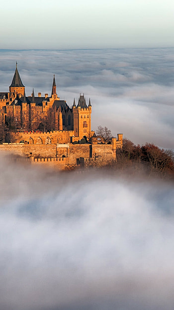 Hohenzollern castle, Germany fog, architecture, European wonder HD phone wallpaper