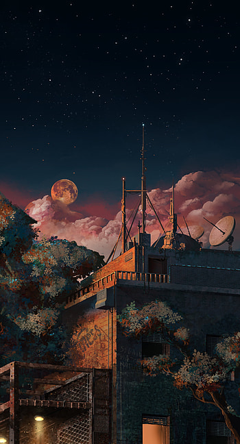 Art, Night, Building, Starry Sky, Antenna, Antennas HD phone wallpaper