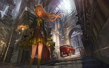 In The City, cute, girl, anime, city HD wallpaper