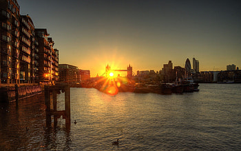 London, Cities, Rivers, Dawn, Building, Bridge, Wharf, Sunlight, Berth, England HD wallpaper