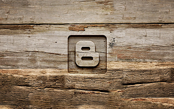 Blogger wooden logo, , wooden backgrounds, social networks, Blogger logo, creative, wood carving, Blogger HD wallpaper