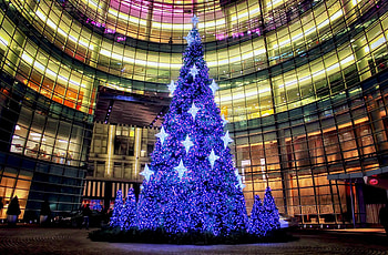 Holidays, City, Building, Christmas, Christmas Tree, Garland, Garlands HD wallpaper