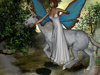 Ladia, fairy, unicorn, fantasy, path HD wallpaper