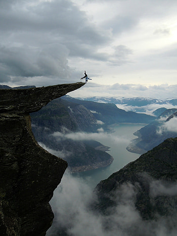 Adrenaline rush, Trolltunga stunt, Edge-kicking moment, RadAdrenalinePorn-worthy HD phone wallpaper