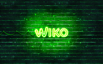Wiko green logo, , green brickwall, Wiko logo, brands, Wiko neon logo, Wiko HD wallpaper