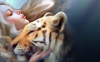 Girl Tiger Art, tiger, artist, girl, digital-art HD wallpaper