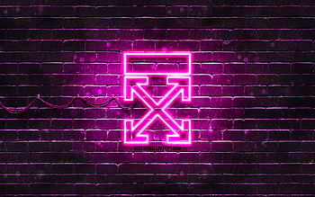 Off-white purple logo, , purple brickwall, Off-white logo, brands, Off-white neon logo, Off-white HD wallpaper