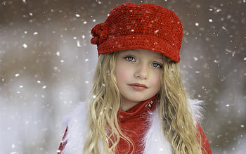 Little Girl, Hat, Cutie, Snowdrops, Snowfall, Winter, Look HD wallpaper