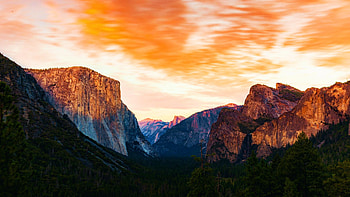 Tunnel View at Yosemite, california, clouds, sky, mountains, sunset, usa HD wallpaper