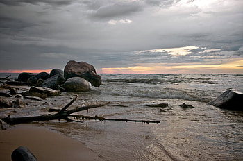 Sick and Stones, stones, rock, shore, waves, clouds, nature, sky, water, places, ocean HD wallpaper