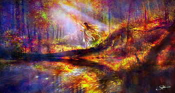 Autumn morning, autumn, girl, orange, forest, elf, toamna, art, tree, fantasy, luminos HD wallpaper