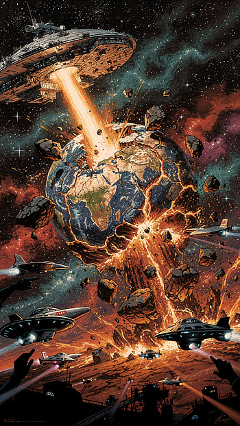 Worldfall — Planet Destruction , UFO, earth, explosion HD phone wallpaper