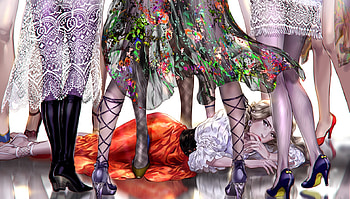 :), black, shoes, foo midori, stuff, girl, orange, stilettos, anime, green, luminos, manga, legs HD wallpaper