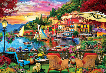 Varenna, Lake Como, italy, houses, sunset, village, painting HD wallpaper
