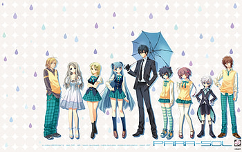 Para-Sol, umbrella, uniform, cute, school uniform, long hair, team, abstract, group, short hair, male, female, handsome, sexy, skirt, hot, girl, anime girl, boy, anime, friend, guy HD wallpaper