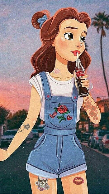 Cute Cartoon Girl, Cold Drink, disney cartoon HD phone wallpaper