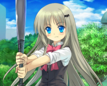 Kudryavka Noumi, uniform, cute, bat, school uniform, long hair, mad, cloud, female, sexy, baseball bat, blue eyes, ribbon, little buster, hot, girl, kawaii, anime girl, anime, weapon, sky, angry, baseball HD wallpaper