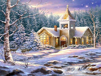 Beautiful christmas, winter, peaceful, beautiful, church, outdoor, holiday, animals, magical, snow, deer, christmas, nature, lovely, forest HD wallpaper