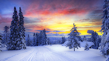 Winter in Norwegian Mountains, winter, scandinavia, snow, trees, clouds, colors, landscape, sky HD wallpaper