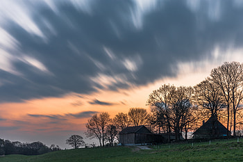 Nature, Trees, Sunset, Grass, Sky, House HD wallpaper
