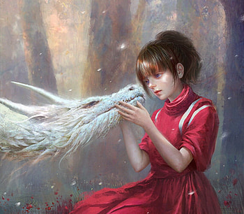 The white dragon, white, frumusete, art, gorgeous, user 23385, girl, superb, red, dragon, luminos HD wallpaper