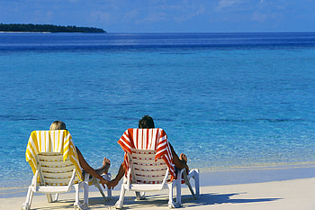Just The Two Of Us, couple, chairs, together, beach HD wallpaper
