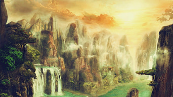 Fantasy World, world, fantasy, water, fall HD wallpaper