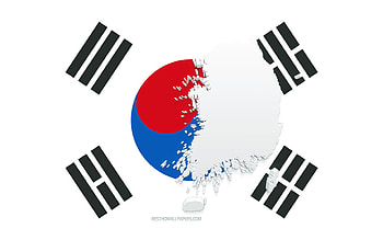 South Korea map silhouette, Flag of South Korea, silhouette on the flag, South Korea, 3d South Korea map silhouette, South Korea flag, South Korea 3d map HD wallpaper