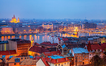 Budapest evening Hungary, Nighttime charm, Illuminated city, Danube River view HD wallpaper