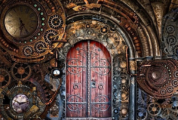 Time Travel Gateway, fantasy, steampunk, door, time, clock HD wallpaper
