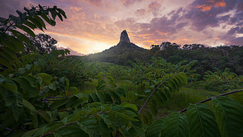 Mt Coonowrin, Glasshouse mountains QLD Australia, colors, landscape, trees, sky, rocks, peak, sunset HD wallpaper