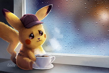 Pikachu Drinking Coffe, pikachu, deviantart, artwork HD wallpaper