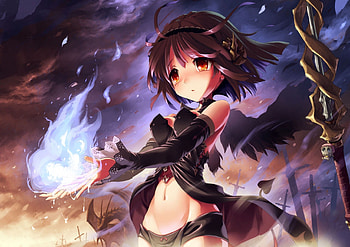 Anime Angel, brown eyes, guardian, girl, black hair, anime girl, cute girl, anime, fantasy, black wings, original, fantasy angel, warrior HD wallpaper