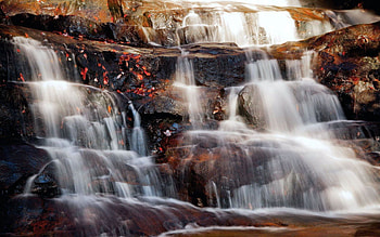 Nature, Stones, Leaves, Bright, Waterfall, Flow, Stream HD wallpaper