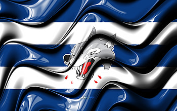 Sudbury Wolves flag, , blue and white 3D waves, OHL, canadian hockey team, Sudbury Wolves logo, hockey, Sudbury Wolves, Canada HD wallpaper