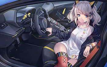 Anime Girl In Lamborghini Blowing Bubble Gum , anime-girl, anime, artist, artwork, digital-art HD wallpaper