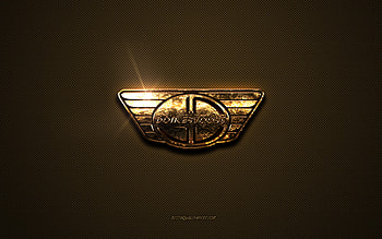 Donkervoort golden logo, artwork, brown metal background, Donkervoort emblem, creative, Donkervoort logo, brands, Donkervoort HD wallpaper