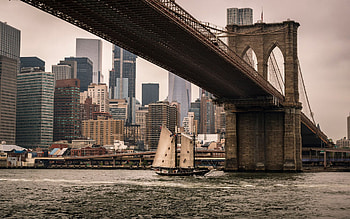 Brooklyn Bridge, Manhattan, New York, evening, sunset, New York cityscape, skyscrapers, USA HD wallpaper