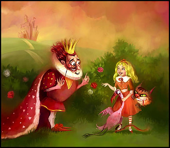 king and alice, abstract, alice, fantasy, king, red, nice HD wallpaper