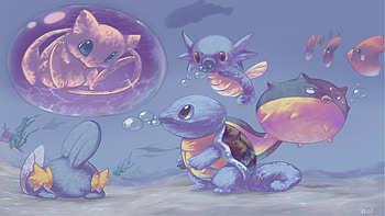 Blue Sea, blue, sea, mudkip, water, squirtle HD wallpaper