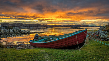 Norway coast, Boat, Clouds, Sky, Sea HD wallpaper