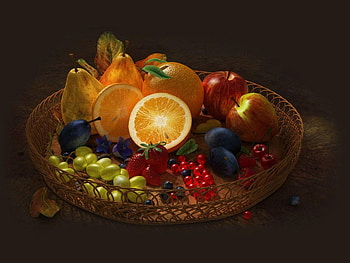 Fruit, basket, leaf, abstract HD wallpaper
