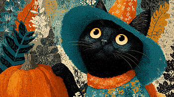 Abstract Witch Czaty, cat, witch, Autumn, pumpkin HD wallpaper